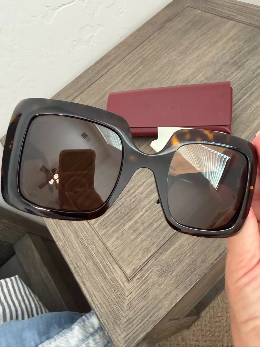 Gucci 54mm Black/Brown Tortoise Oversized Square Sunglasses Gold Logo GG0896s